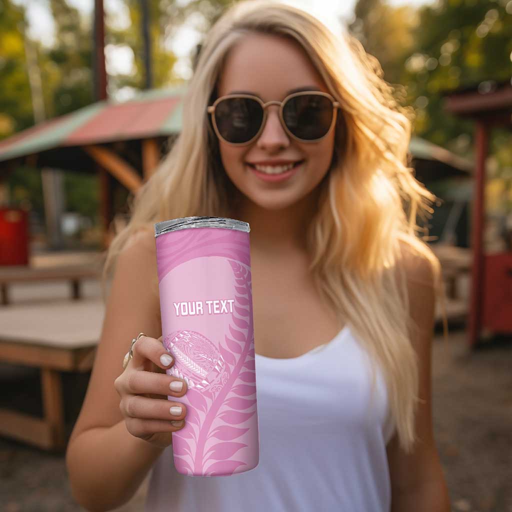 Custom New Zealand Silver Fern Rugby 2025 Skinny Tumbler All Black Aotearoa Maori Pink LT14 - Polynesian Pride