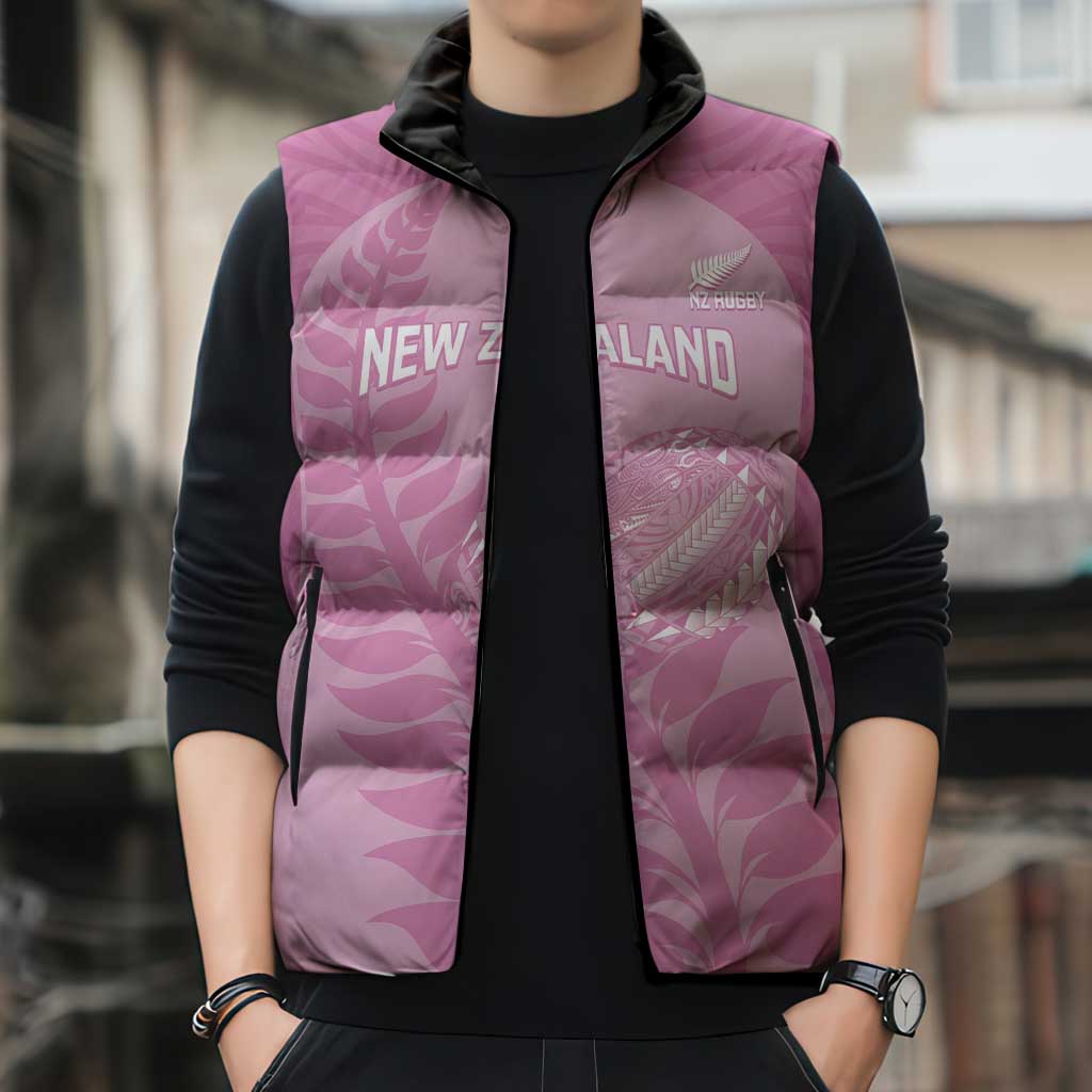 Custom New Zealand Silver Fern Rugby 2025 Sleeveless Puffer Jacket All Black Aotearoa Maori Pink - Polynesian Pride