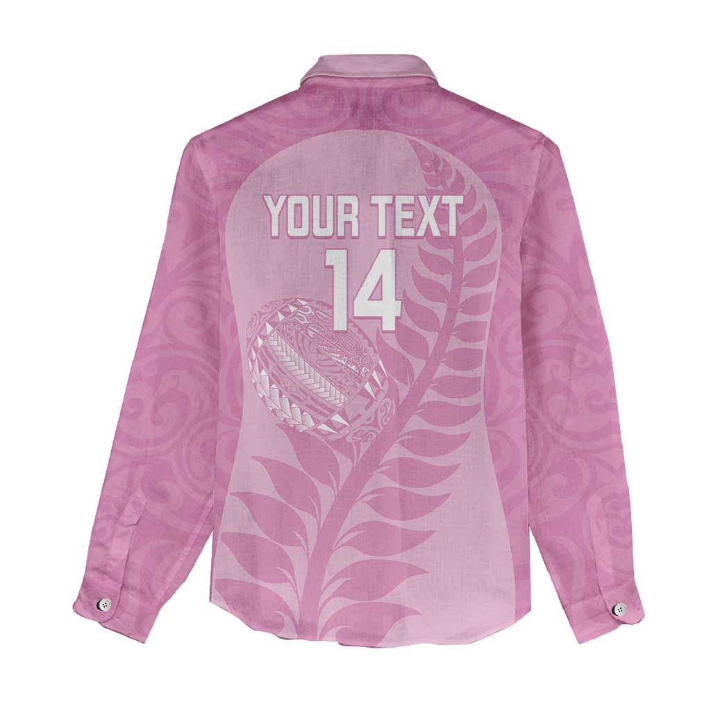 Custom New Zealand Silver Fern Rugby 2025 Women Casual Shirt All Black Aotearoa Maori Pink LT14 - Polynesian Pride