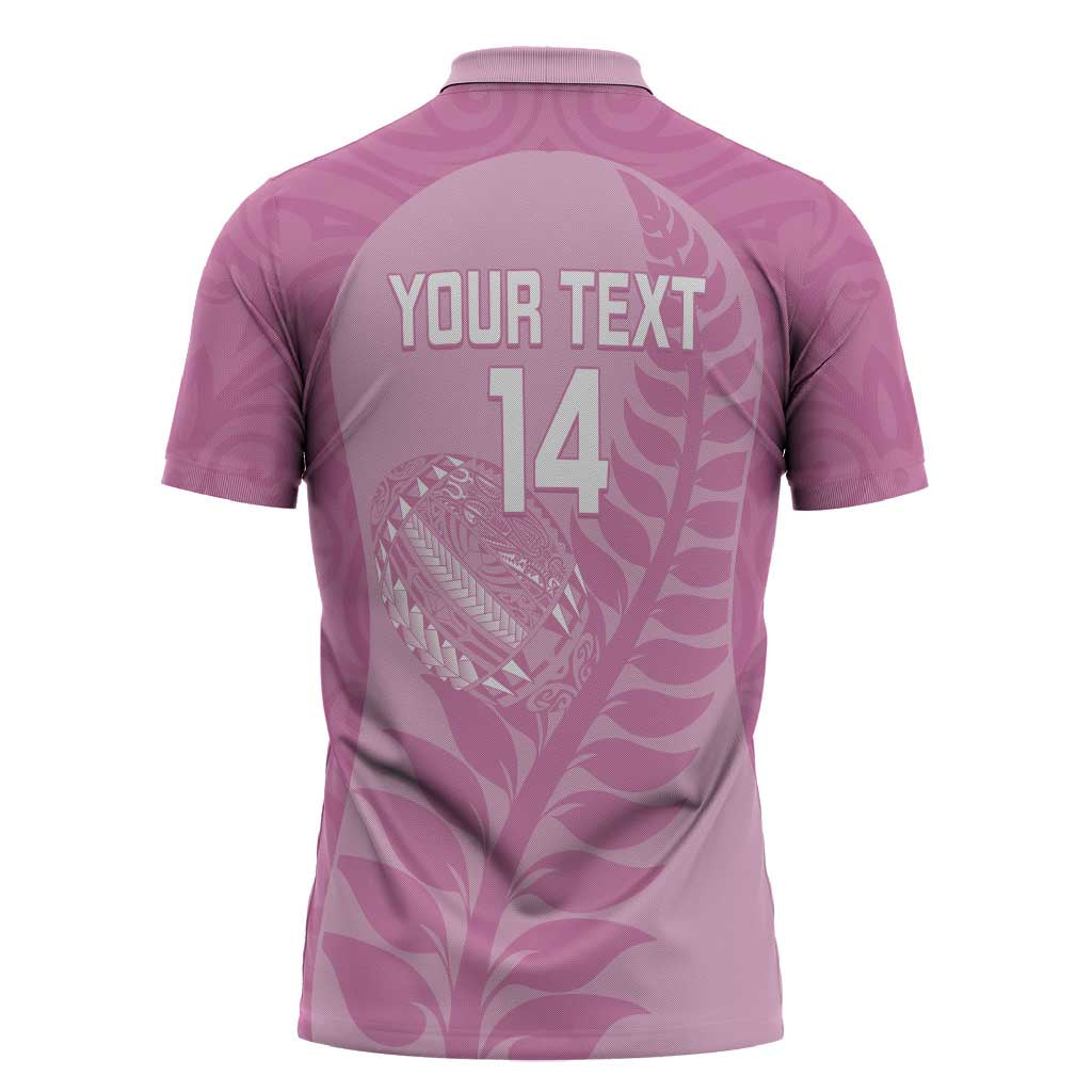Custom New Zealand Silver Fern Rugby 2025 Zipper Polo Shirt All Black Aotearoa Maori Pink - Polynesian Pride
