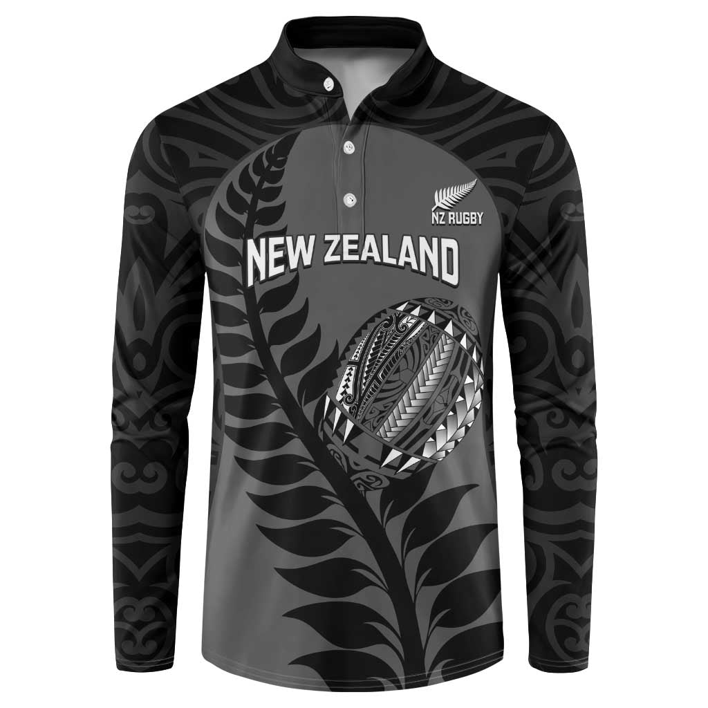 Custom New Zealand Silver Fern Rugby 2025 Button Sweatshirt Go Champions Aotearoa Maori Black