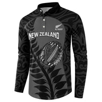 Custom New Zealand Silver Fern Rugby 2025 Button Sweatshirt Go Champions Aotearoa Maori Black