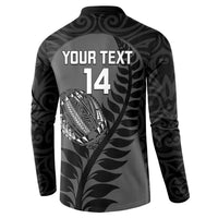 Custom New Zealand Silver Fern Rugby 2025 Button Sweatshirt Go Champions Aotearoa Maori Black
