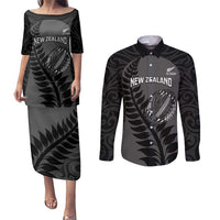 Custom New Zealand Silver Fern Rugby 2025 Couples Matching Puletasi and Long Sleeve Button Shirt Go Champions Aotearoa Maori Black