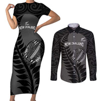 Custom New Zealand Silver Fern Rugby 2025 Couples Matching Short Sleeve Bodycon Dress and Long Sleeve Button Shirt Go Champions Aotearoa Maori Black