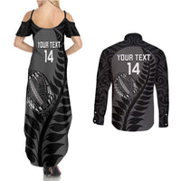Custom New Zealand Silver Fern Rugby 2025 Couples Matching Summer Maxi Dress and Long Sleeve Button Shirt Go Champions Aotearoa Maori Black