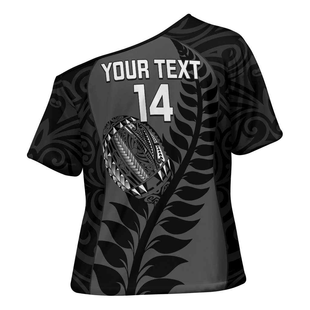 Custom New Zealand Silver Fern Rugby 2025 Cross Shoulder Shirt Go Champions Aotearoa Maori Black - Polynesian Pride