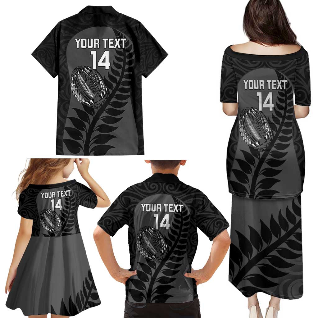 Custom New Zealand Silver Fern Rugby 2025 Family Matching Puletasi and Hawaiian Shirt Go Champions Aotearoa Maori Black