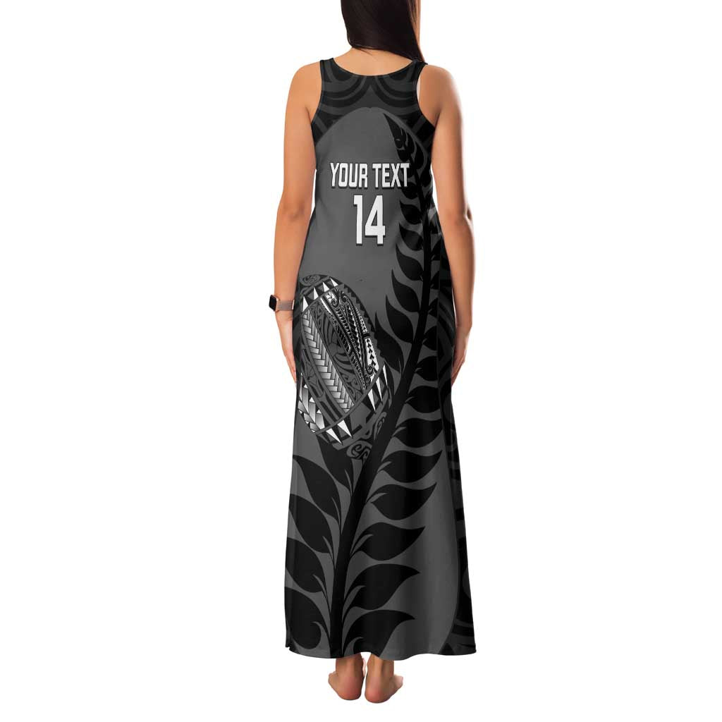 Custom New Zealand Silver Fern Rugby 2025 Family Matching Tank Maxi Dress and Hawaiian Shirt Go Champions Aotearoa Maori Black