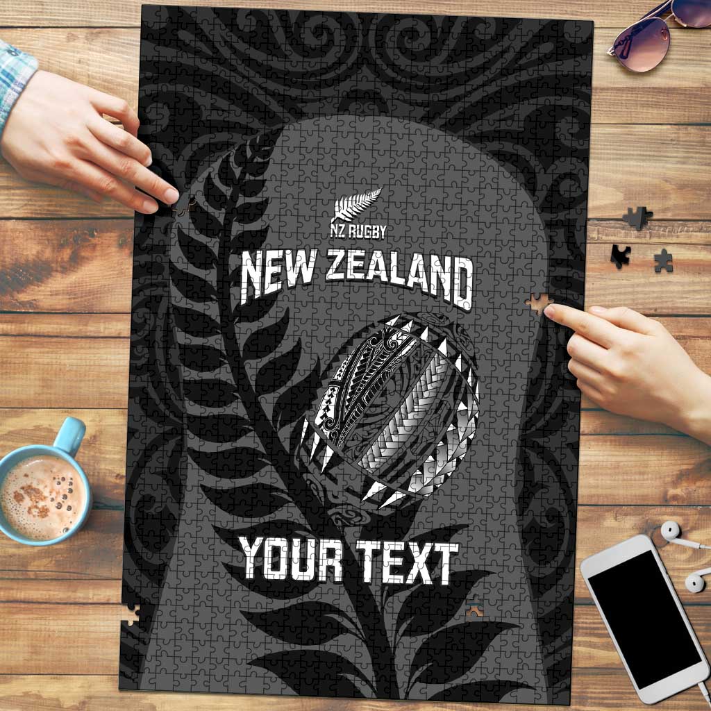 Custom New Zealand Silver Fern Rugby 2025 Puzzle Go Champions Aotearoa Maori Black - Polynesian Pride
