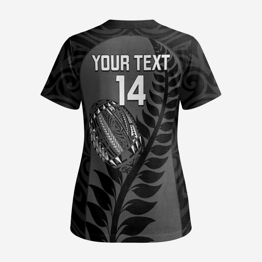 Custom New Zealand Silver Fern Rugby 2025 Scrub Top Go Champions Aotearoa Maori Black - Polynesian Pride