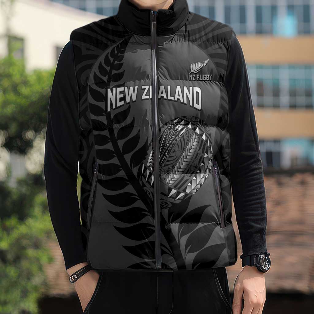 Custom New Zealand Silver Fern Rugby 2025 Sleeveless Puffer Jacket Go Champions Aotearoa Maori Black - Polynesian Pride