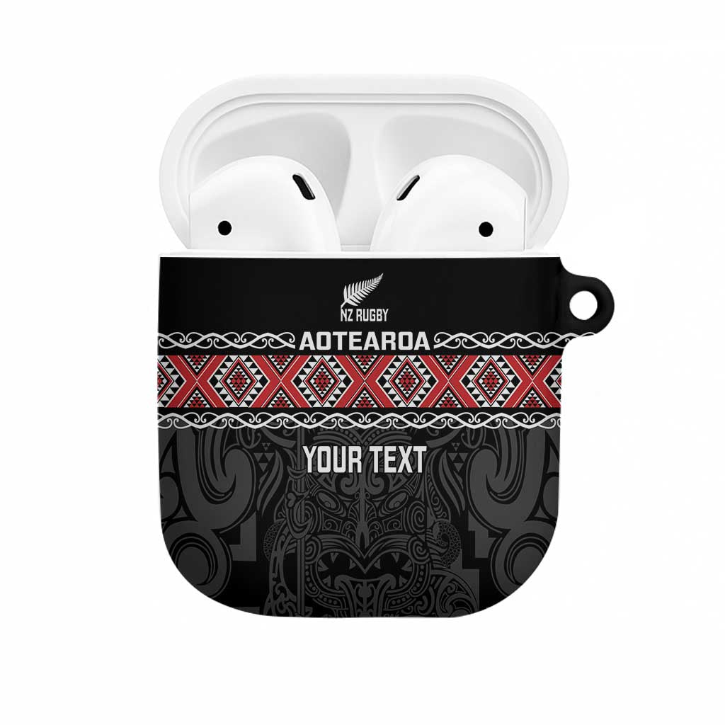 Custom New Zealand Silver Fern Rugby AirPods Case All Black Maori Taniko Pattern - Polynesian Pride
