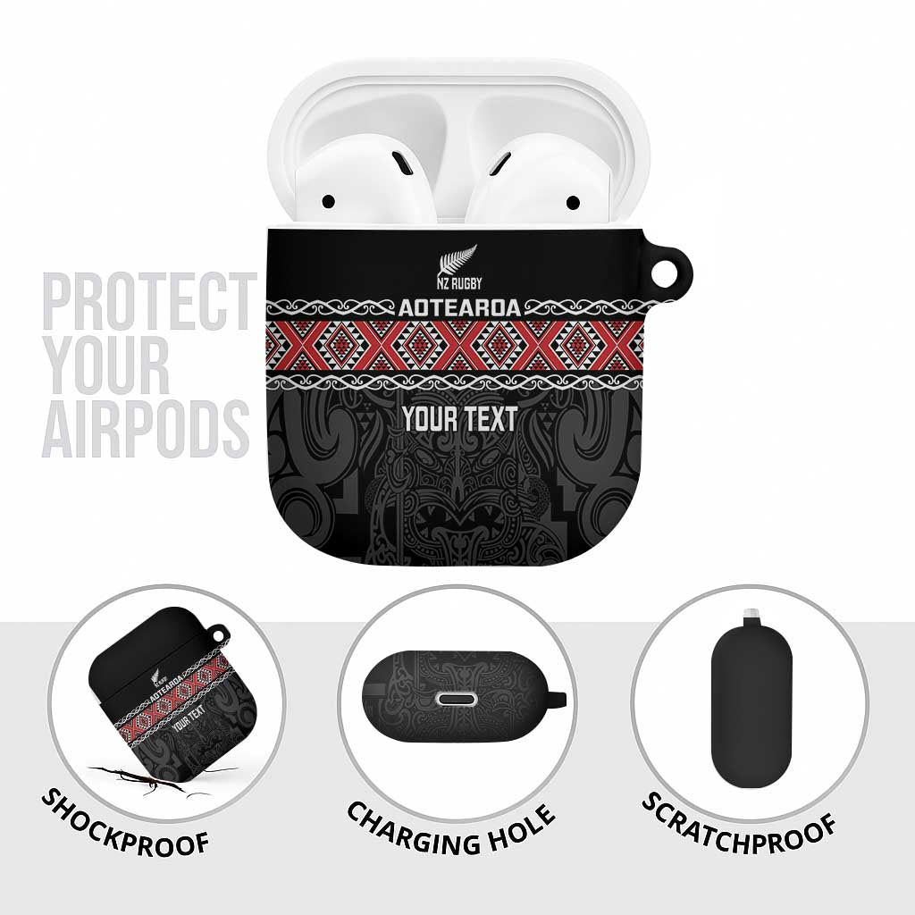 Custom New Zealand Silver Fern Rugby AirPods Case All Black Maori Taniko Pattern - Polynesian Pride