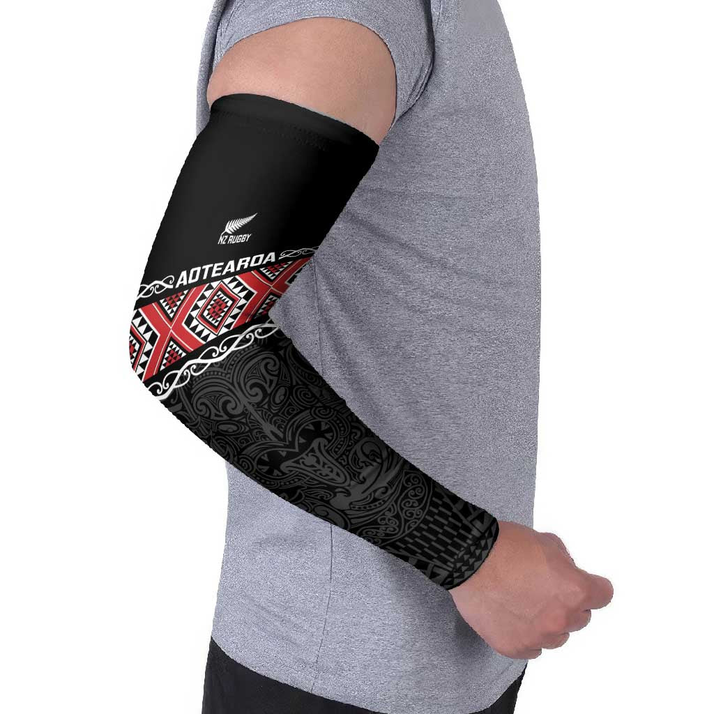 Custom New Zealand Silver Fern Rugby Arm Sleeves All Black Maori Taniko Pattern - Polynesian Pride
