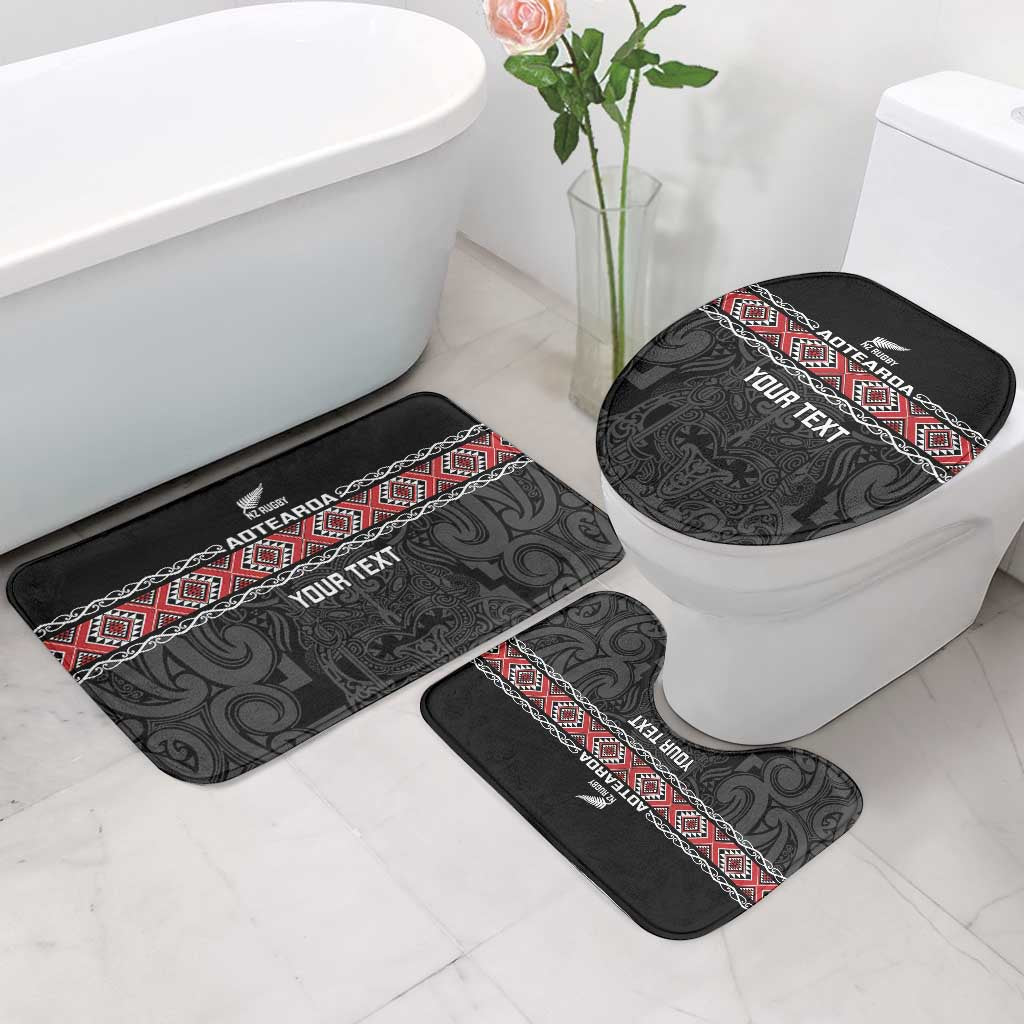 Custom New Zealand Silver Fern Rugby Bathroom Set All Black Maori Taniko Pattern - Polynesian Pride