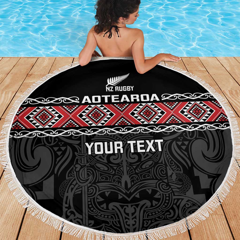 Custom New Zealand Silver Fern Rugby Beach Blanket All Black Maori Taniko Pattern