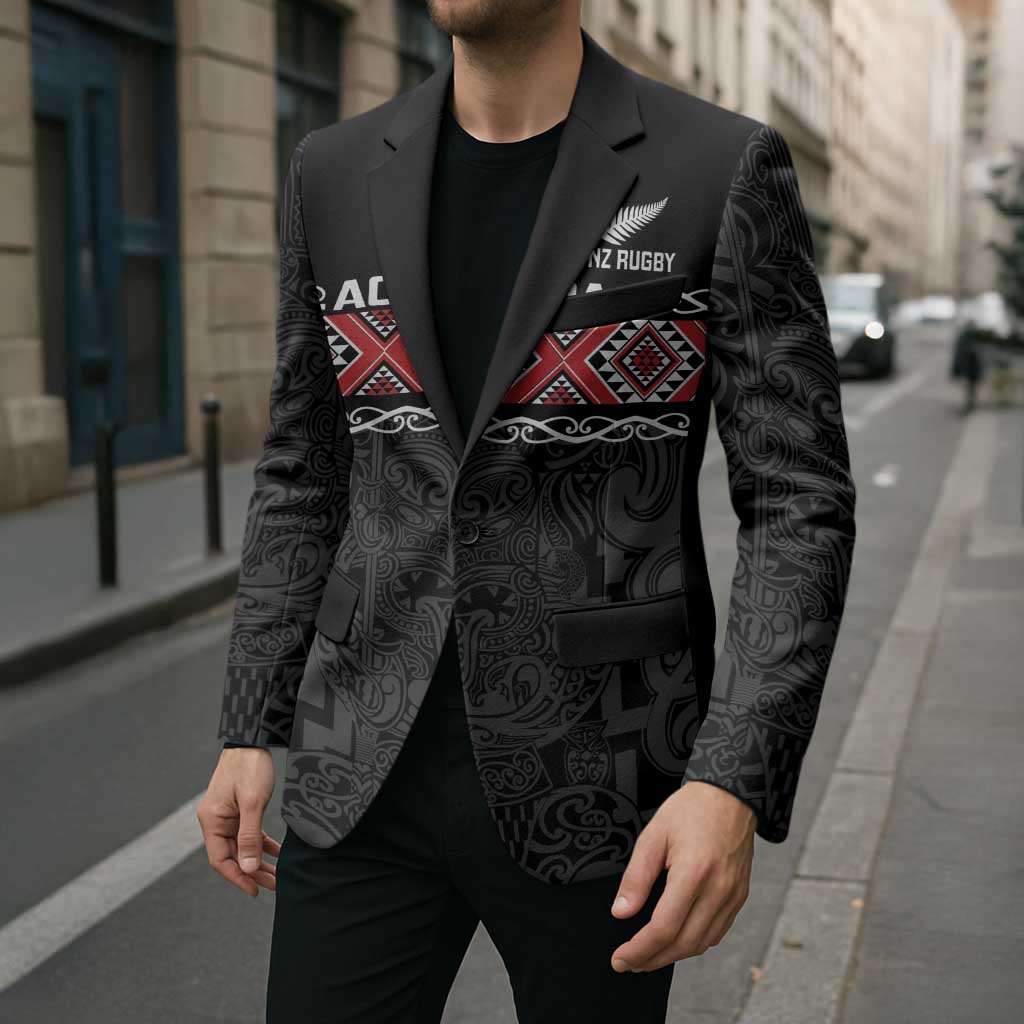 Custom New Zealand Silver Fern Rugby Blazer All Black Maori Taniko Pattern - Polynesian Pride