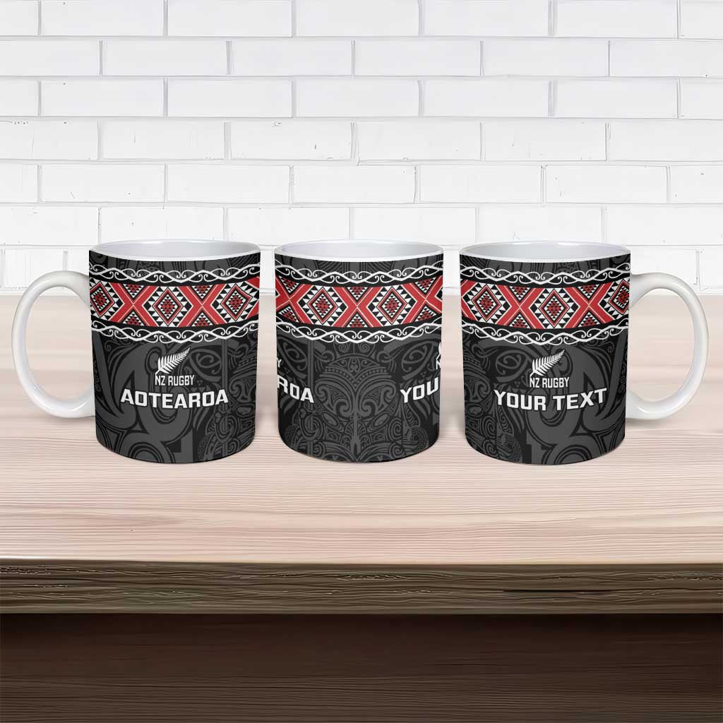 Custom New Zealand Silver Fern Rugby Ceramic Mug All Black Maori Taniko Pattern - Polynesian Pride