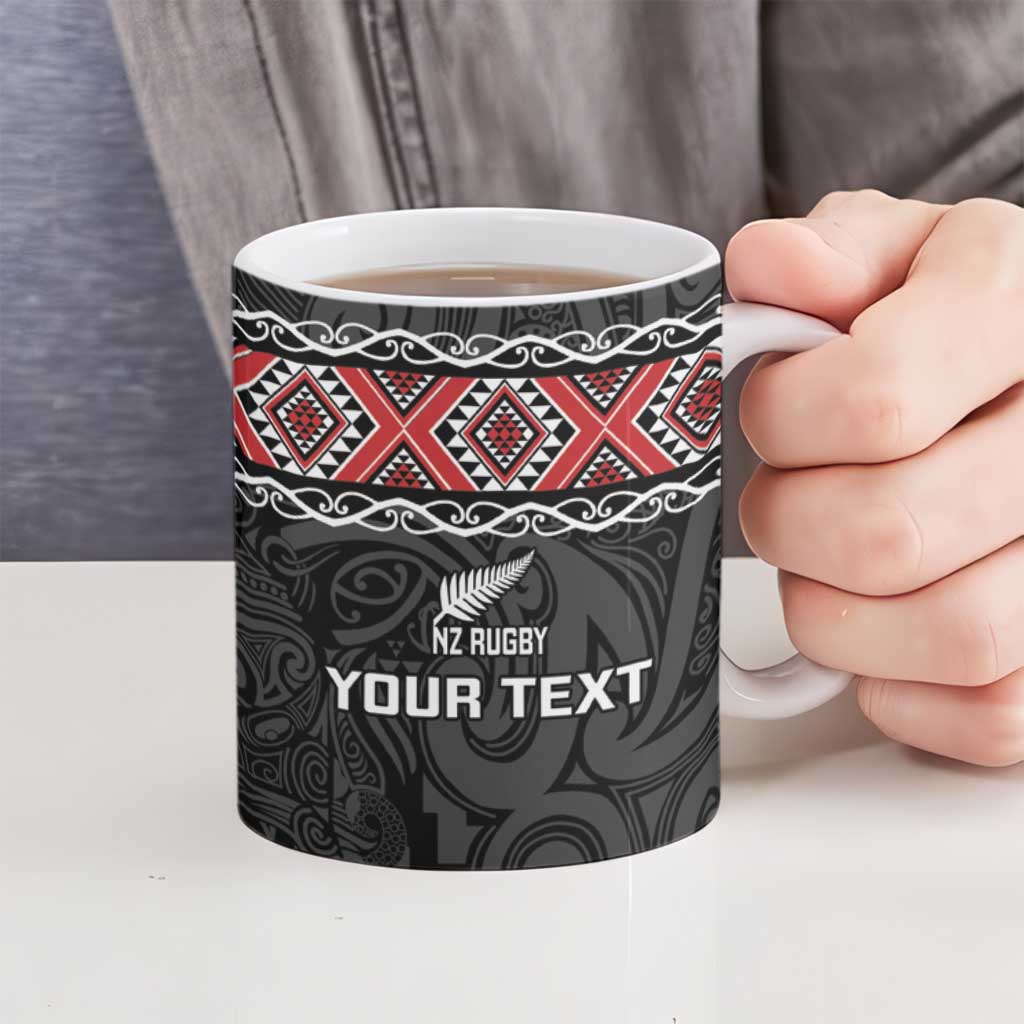 Custom New Zealand Silver Fern Rugby Ceramic Mug All Black Maori Taniko Pattern - Polynesian Pride