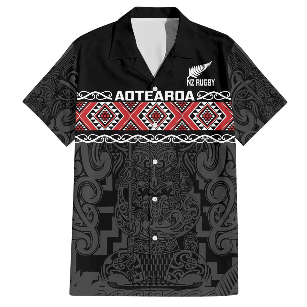 Custom New Zealand Silver Fern Rugby Family Matching Short Sleeve Bodycon Dress and Hawaiian Shirt All Black Maori Taniko Pattern