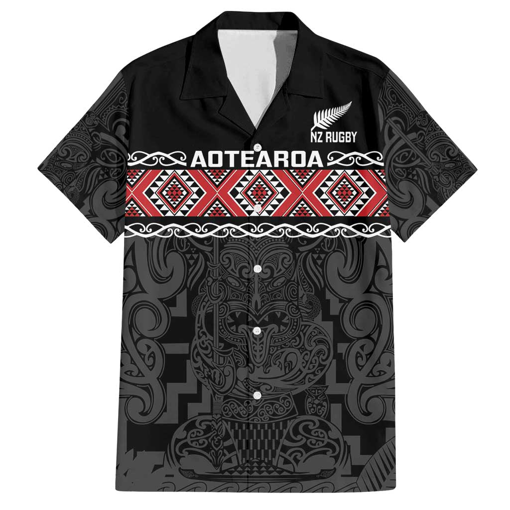 Custom New Zealand Silver Fern Rugby Family Matching Tank Maxi Dress and Hawaiian Shirt All Black Maori Taniko Pattern