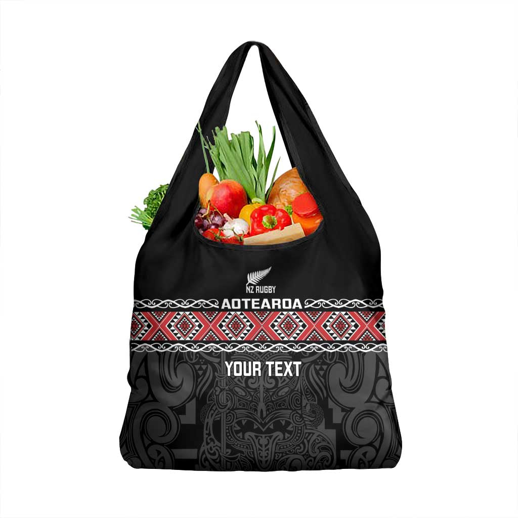 Custom New Zealand Silver Fern Rugby Grocery Bag All Black Maori Taniko Pattern LT14 1-pack One Size Black - Polynesian Pride