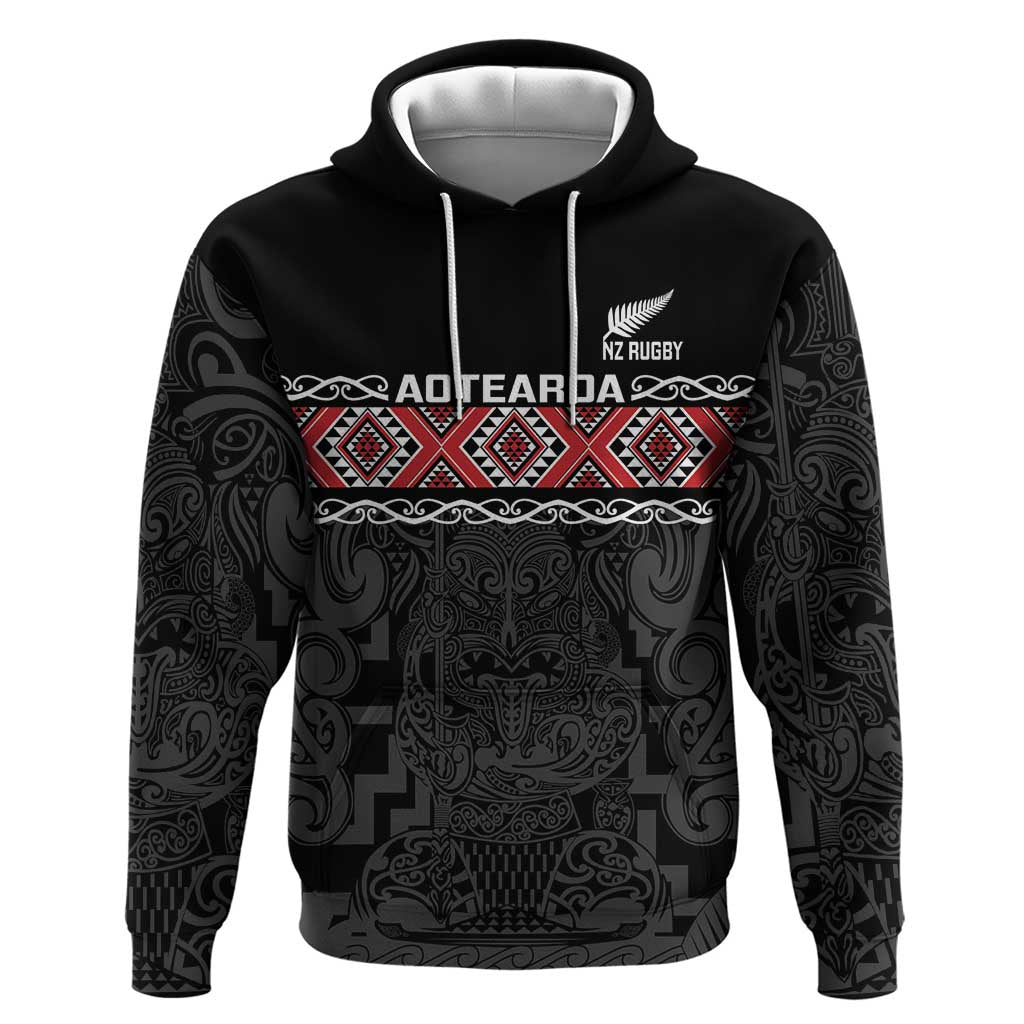 Custom New Zealand Silver Fern Rugby Hoodie All Black Maori Taniko Pattern