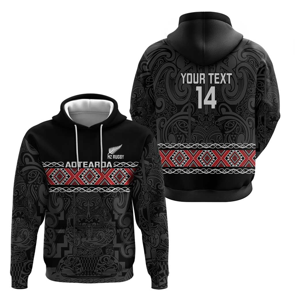 Custom New Zealand Silver Fern Rugby Hoodie All Black Maori Taniko Pattern