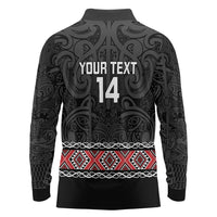 Custom New Zealand Silver Fern Rugby Long Sleeve Polo Shirt All Black Maori Taniko Pattern