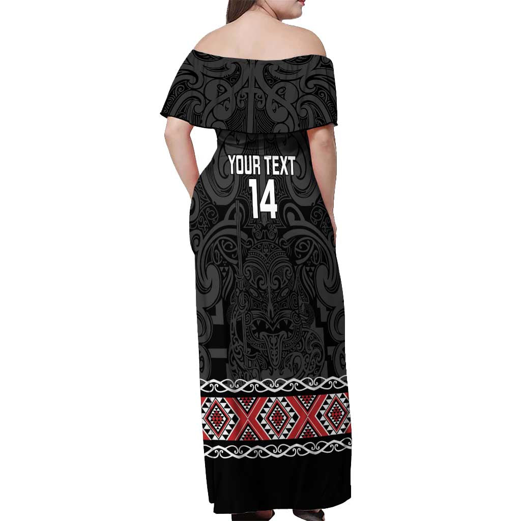 Custom New Zealand Silver Fern Rugby Off Shoulder Maxi Dress All Black Maori Taniko Pattern