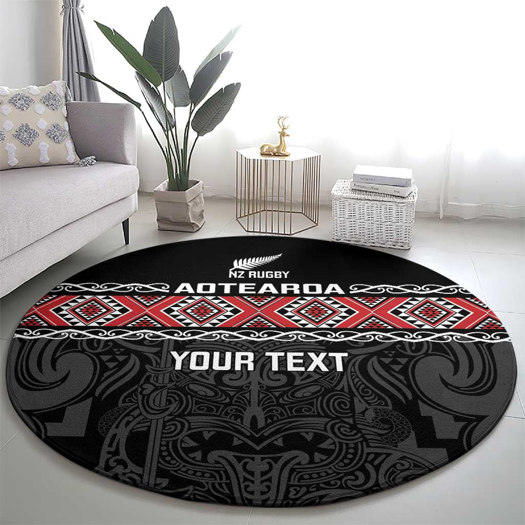 Custom New Zealand Silver Fern Rugby Round Carpet All Black Maori Taniko Pattern