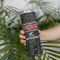 Custom New Zealand Silver Fern Rugby Skinny Tumbler All Black Maori Taniko Pattern LT14 - Polynesian Pride