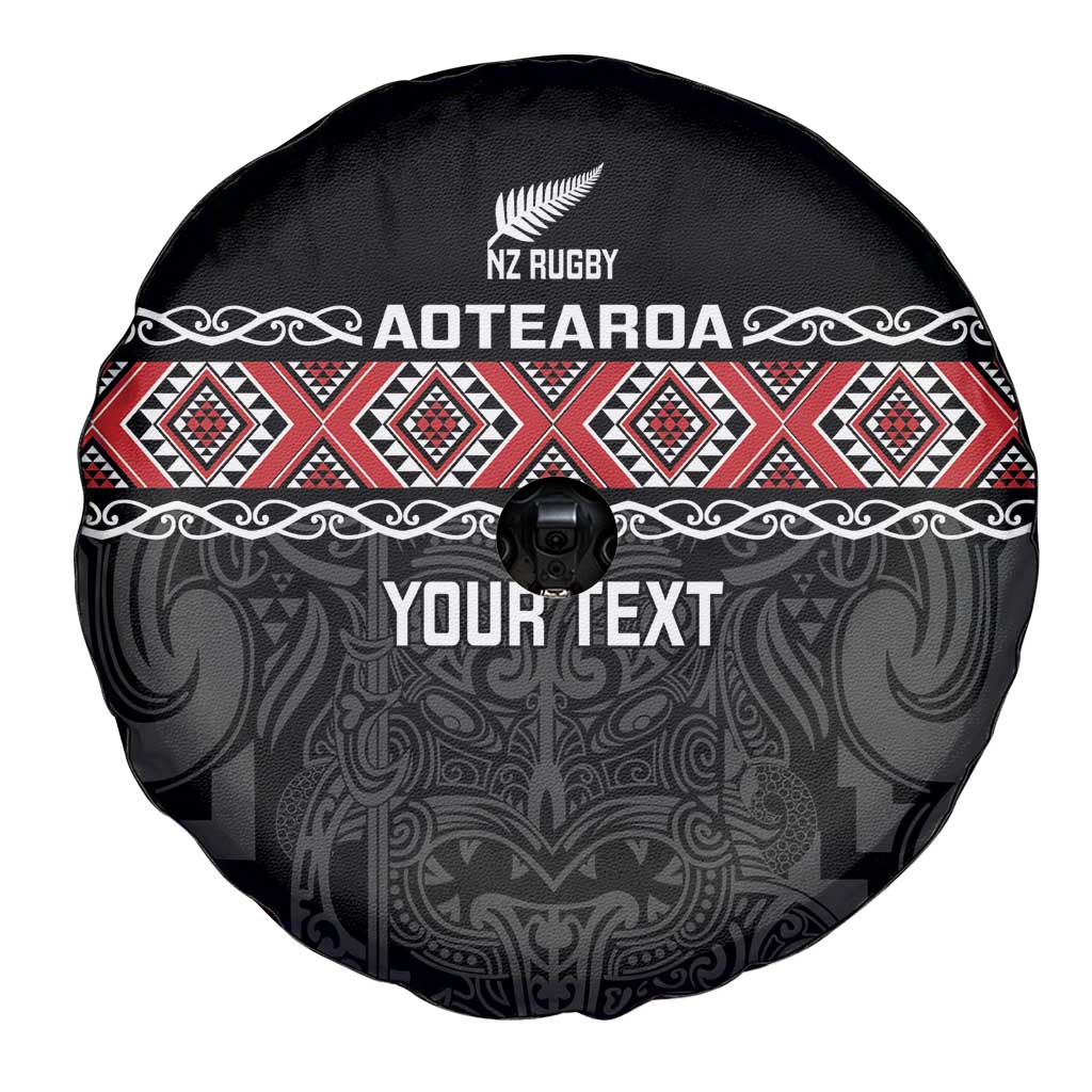 Custom New Zealand Silver Fern Rugby Spare Tire Cover All Black Maori Taniko Pattern
