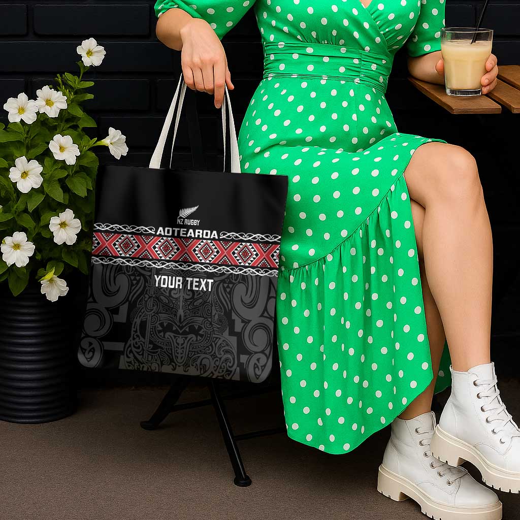 Custom New Zealand Silver Fern Rugby Tote Bag All Black Maori Taniko Pattern - Polynesian Pride