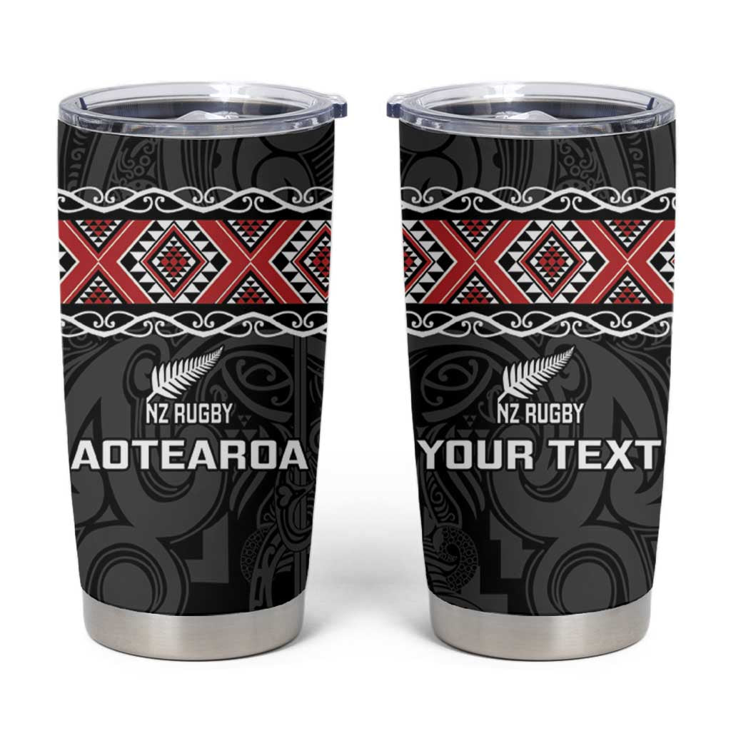 Custom New Zealand Silver Fern Rugby Tumbler Cup All Black Maori Taniko Pattern LT14 Black - Polynesian Pride