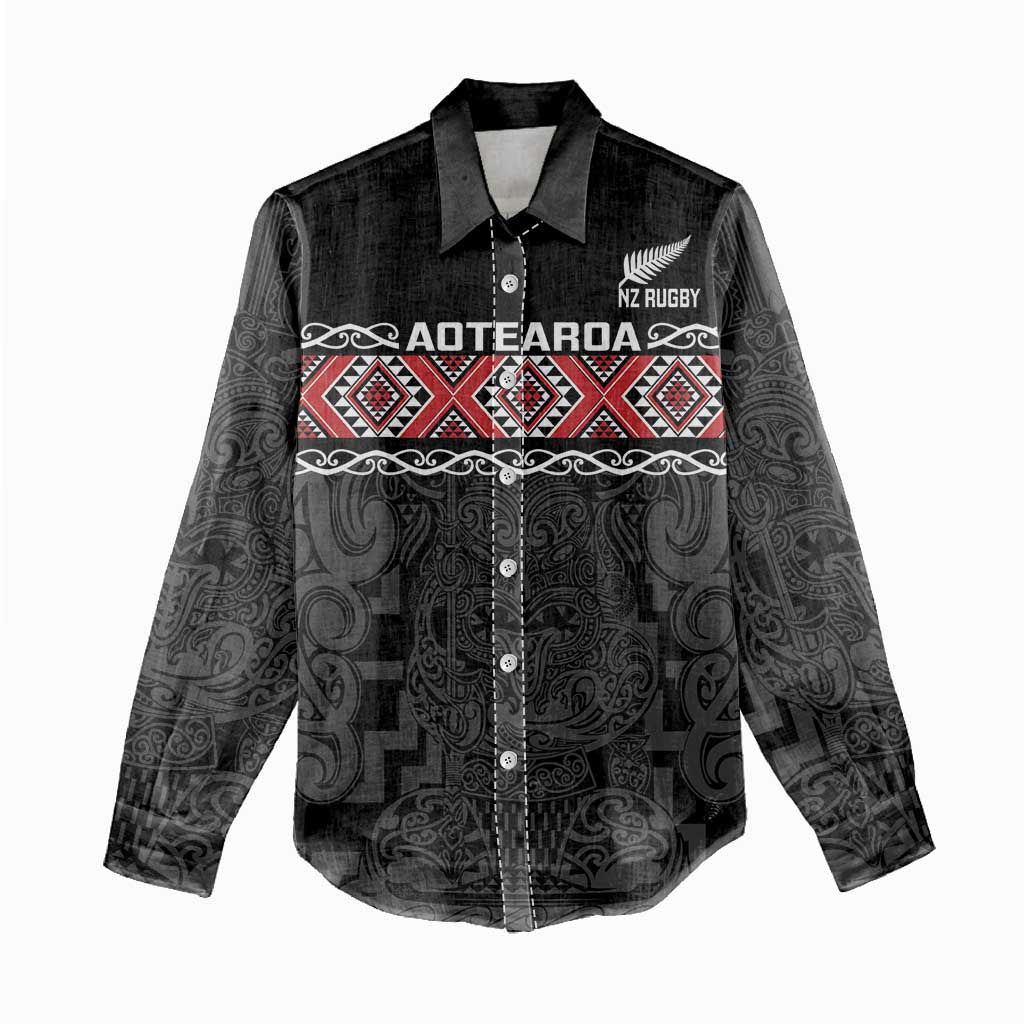 Custom New Zealand Silver Fern Rugby Women Casual Shirt All Black Maori Taniko Pattern LT14 - Polynesian Pride