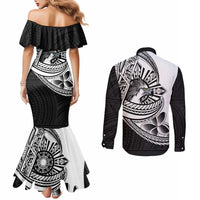 Philippines Eagle Sun Couples Matching Mermaid Dress and Long Sleeve Button Shirt Filipino Agila Polynesian Tattoo Black Color LT14 - Polynesian Pride