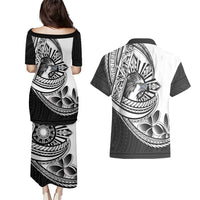 Philippines Eagle Sun Couples Matching Puletasi and Hawaiian Shirt Filipino Agila Polynesian Tattoo Black Color LT14 - Polynesian Pride