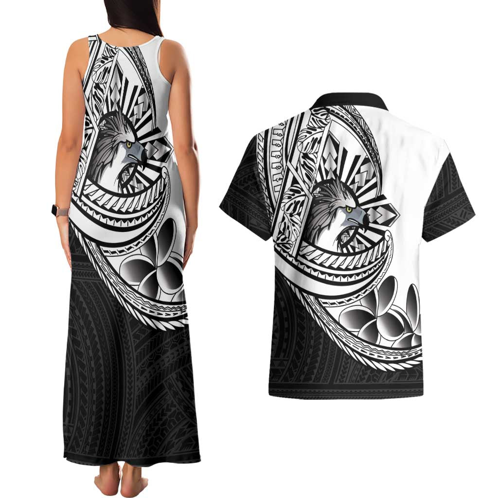 Philippines Eagle Sun Couples Matching Tank Maxi Dress and Hawaiian Shirt Filipino Agila Polynesian Tattoo Black Color LT14 - Polynesian Pride