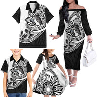 Philippines Eagle Sun Family Matching Off The Shoulder Long Sleeve Dress and Hawaiian Shirt Filipino Agila Polynesian Tattoo Black Color LT14 - Polynesian Pride