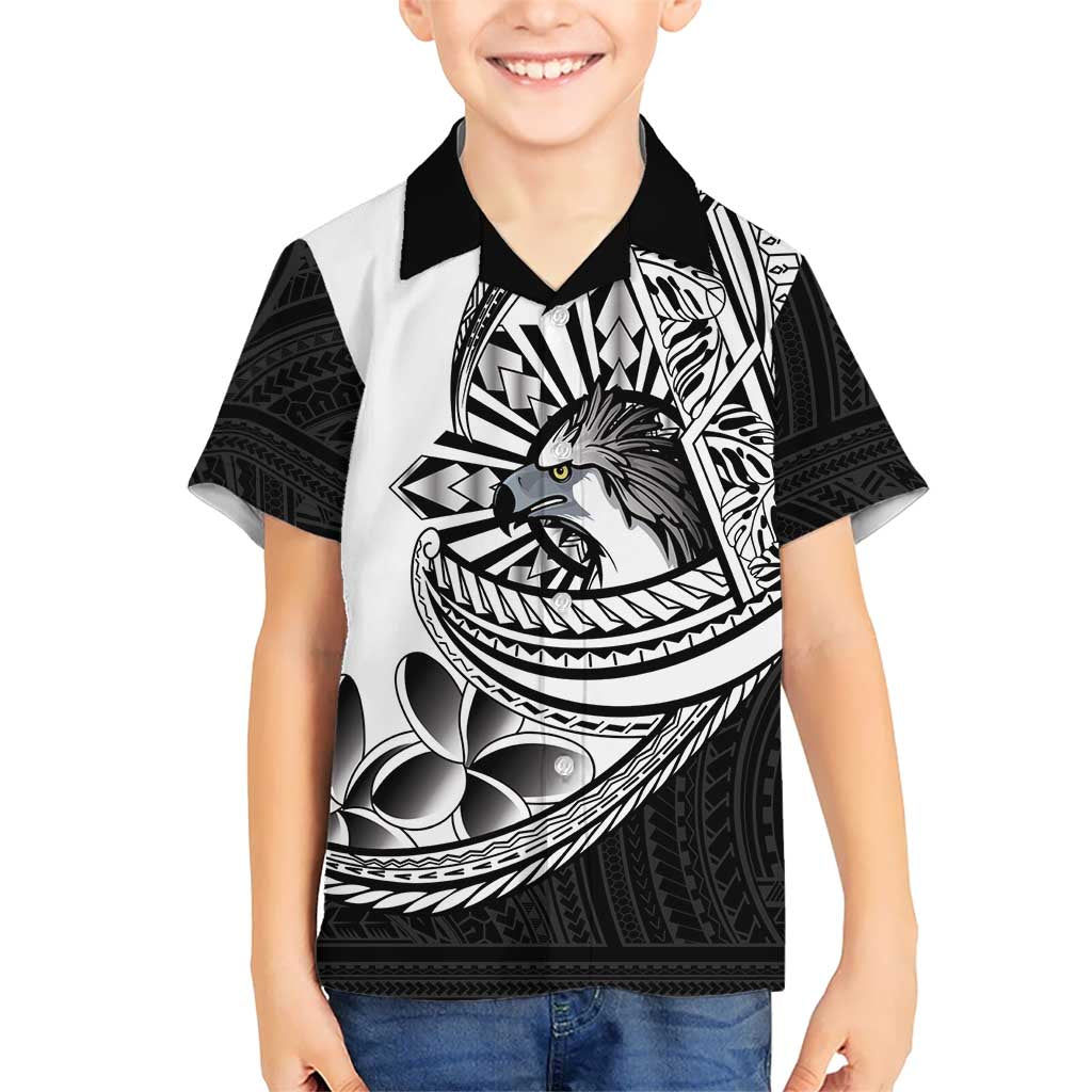 Philippines Eagle Sun Family Matching Off Shoulder Short Dress and Hawaiian Shirt Filipino Agila Polynesian Tattoo Black Color