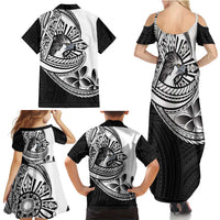 Philippines Eagle Sun Family Matching Summer Maxi Dress and Hawaiian Shirt Filipino Agila Polynesian Tattoo Black Color