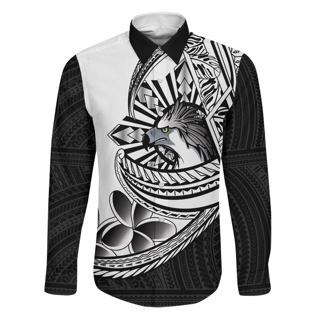 Philippines Eagle Sun Family Matching Summer Maxi Dress and Hawaiian Shirt Filipino Agila Polynesian Tattoo Black Color