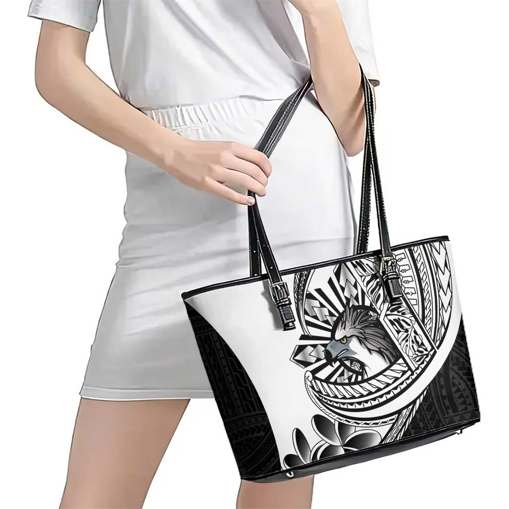 Philippines Eagle Sun Leather Tote Bag Filipino Agila Polynesian Tattoo Black Color