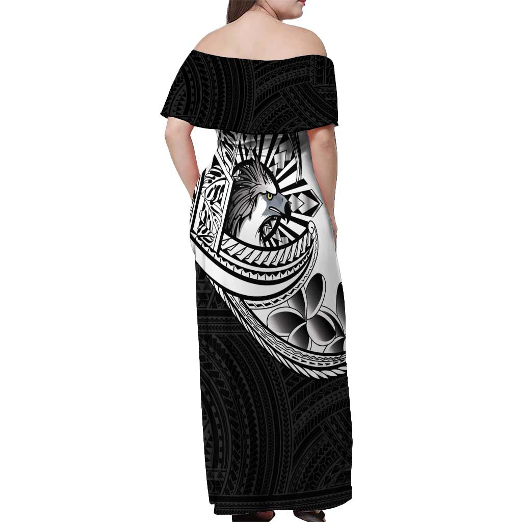Philippines Eagle Sun Off Shoulder Maxi Dress Filipino Agila Polynesian Tattoo Black Color