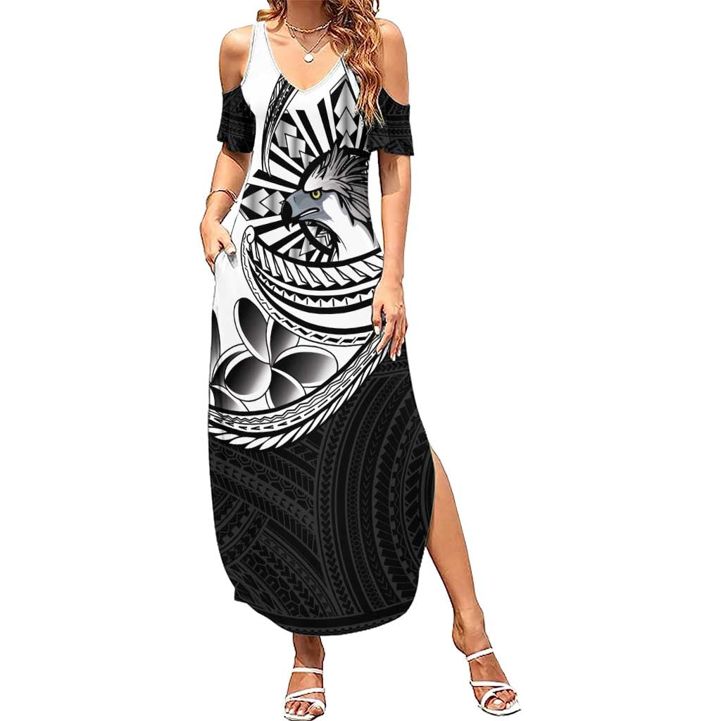 Philippines Eagle Sun Summer Maxi Dress Filipino Agila Polynesian Tattoo Black Color LT14 Women Black - Polynesian Pride