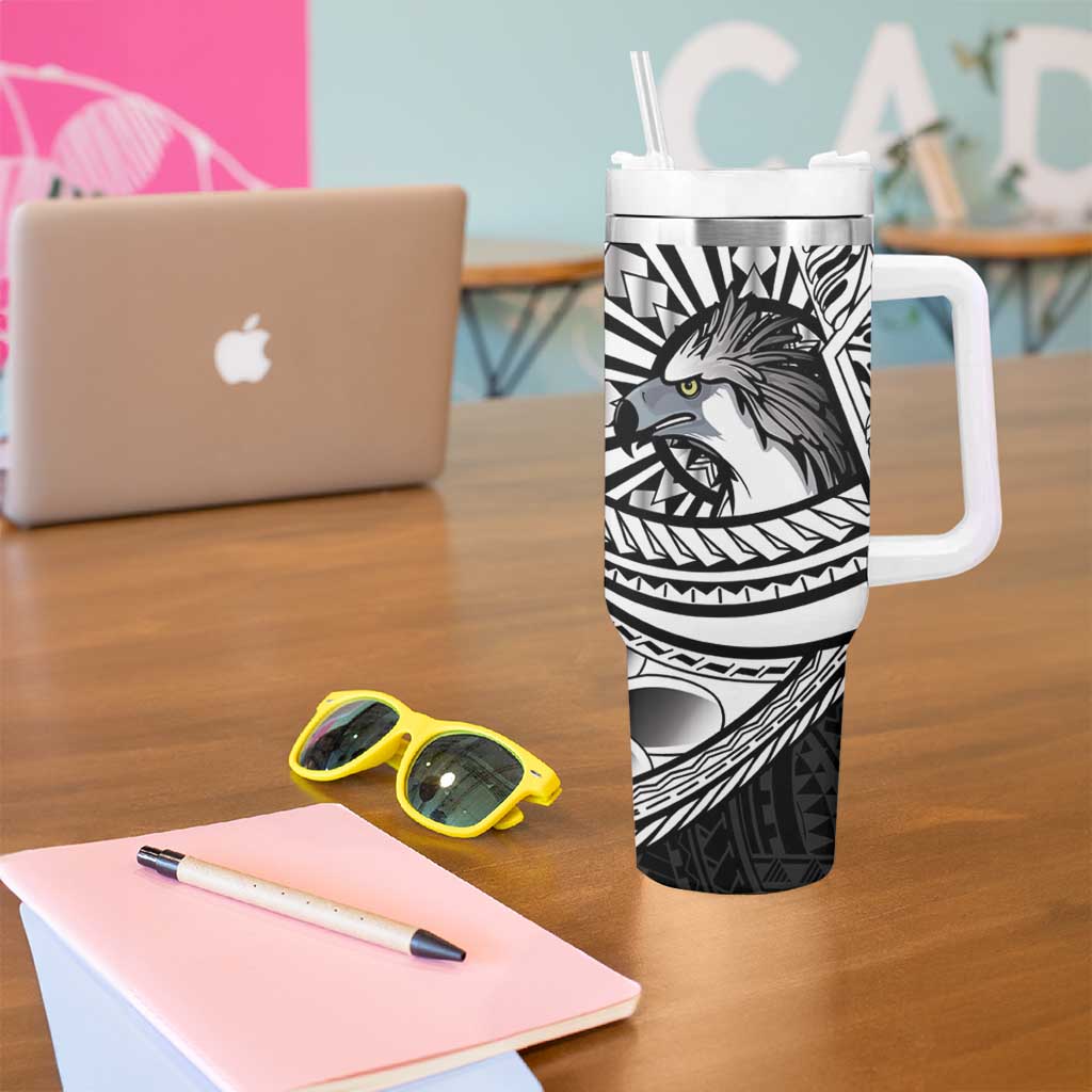 Philippines Eagle Sun Tumbler With Handle Filipino Agila Polynesian Tattoo Black Color LT14 - Polynesian Pride