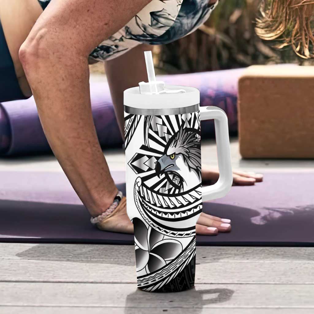 Philippines Eagle Sun Tumbler With Handle Filipino Agila Polynesian Tattoo Black Color LT14 - Polynesian Pride
