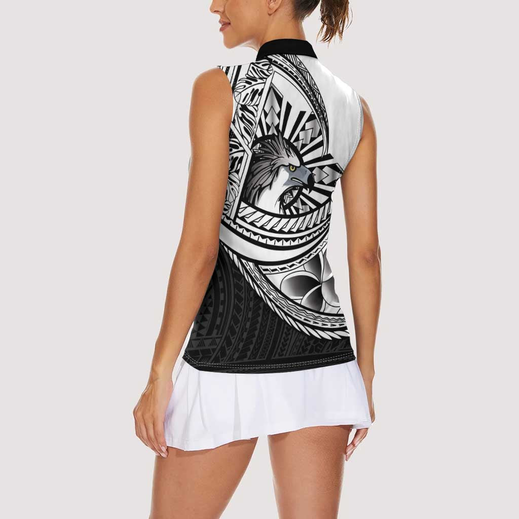 Philippines Eagle Sun Women Sleeveless Polo Shirt Filipino Agila Polynesian Tattoo Black Color LT14 - Polynesian Pride